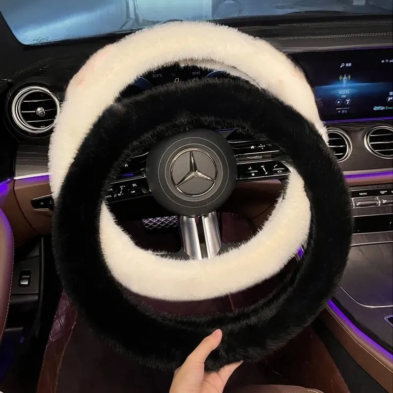 1PC Kierownica samochodowa Pluszowa ciepła osłona kierownicy Osłona dźwigni zmiany biegów Osłona hamulca ręcznego Dekoracja Ciepła super gruba pluszowa obroża Miękka