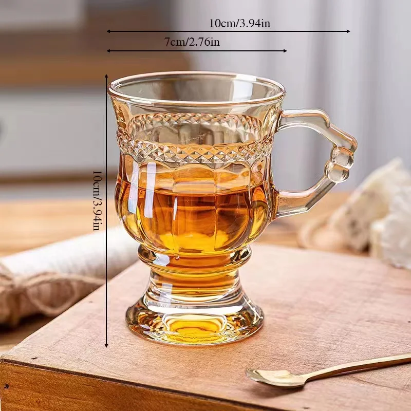 1pc Latte Coffee Cup With Handle Amber Vintage Glass Cups Wine Goblet, Cold Drink Cup, Household Utensils