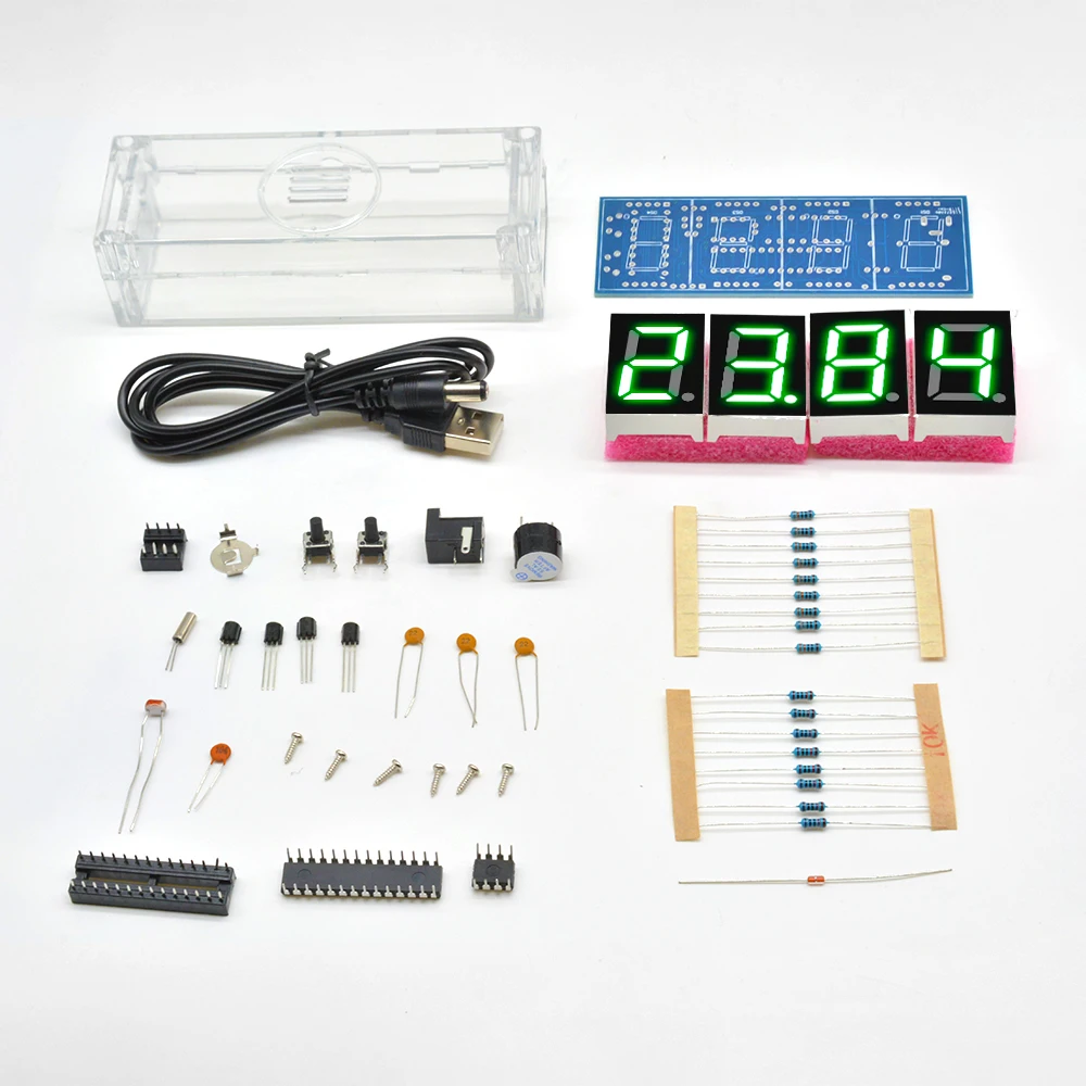 DIY Kit Green 4-Digit LED Display Electronic Clock Microcontroller Digital Clock Time Light Control Thermometer diy electronic