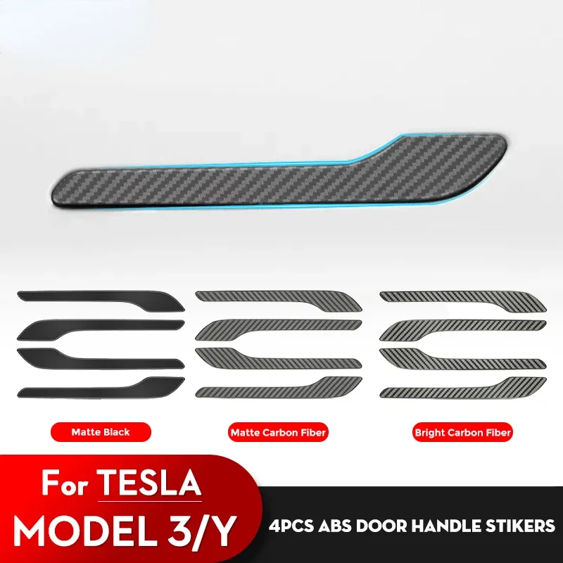 

4PCS Door Handle ABS Sticker for Tesla Model 3 Y 2018-2023 Door Wrap Cover Paste Model3 Model Y Accessories Carbon Fiber ABS