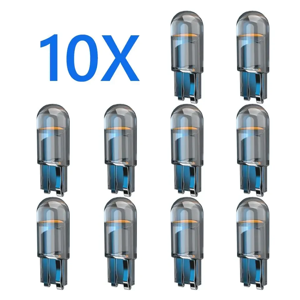 10Pcs W5W Led T10 Car Light COB Glass 6000K White Auto Automobiles License Plate Lamp Dome Read DRL Bulb Style 12V