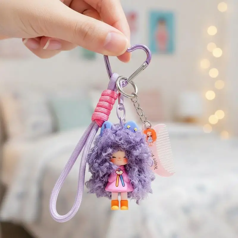 Cartoon Flauschiges Haar Coole Mädchen Schlüsselanhänger - Milchtee-Serie Schlüsselanhänger Taschenzubehör für Trendige Mädchen als Kreatives Geschenk – Detail 5