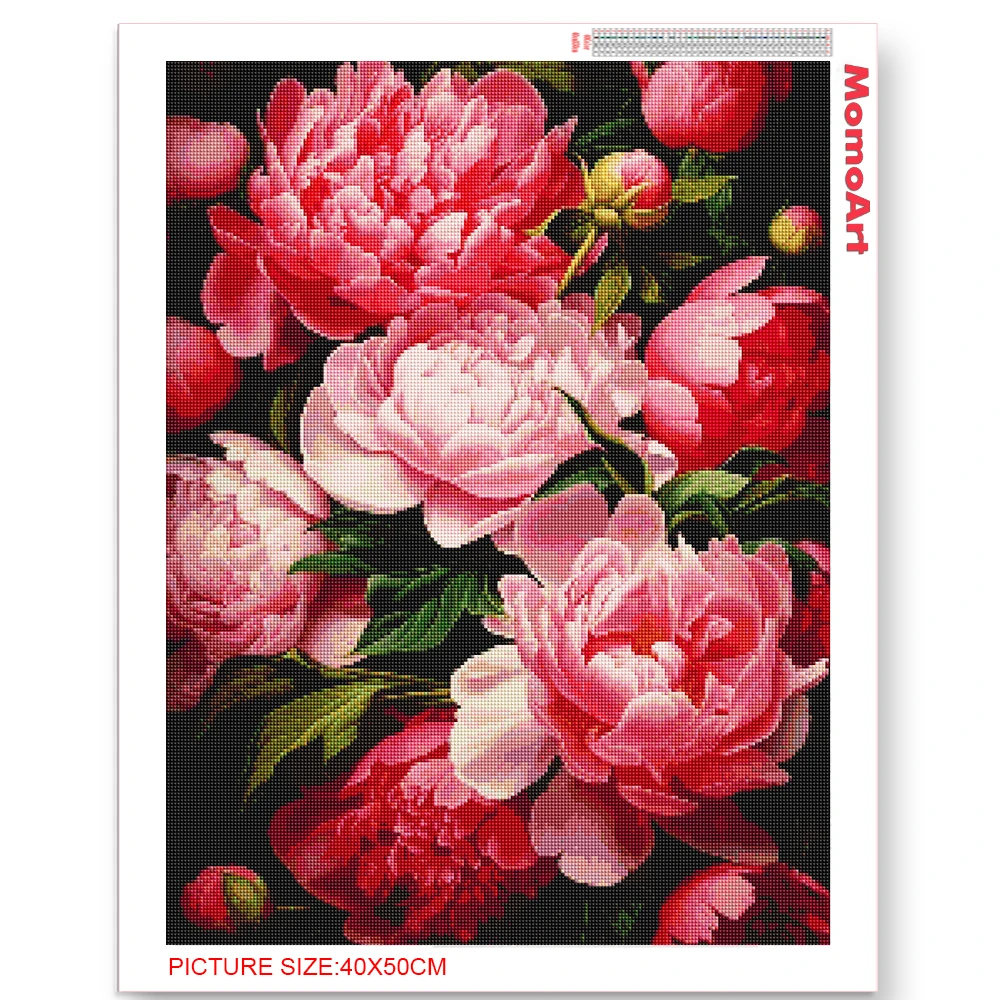 MomoArt Full Round Diamond Embroidery Peony Picture Rhinestones Mosaic Flower Diamond Painting Rose New 2024 Wall Art