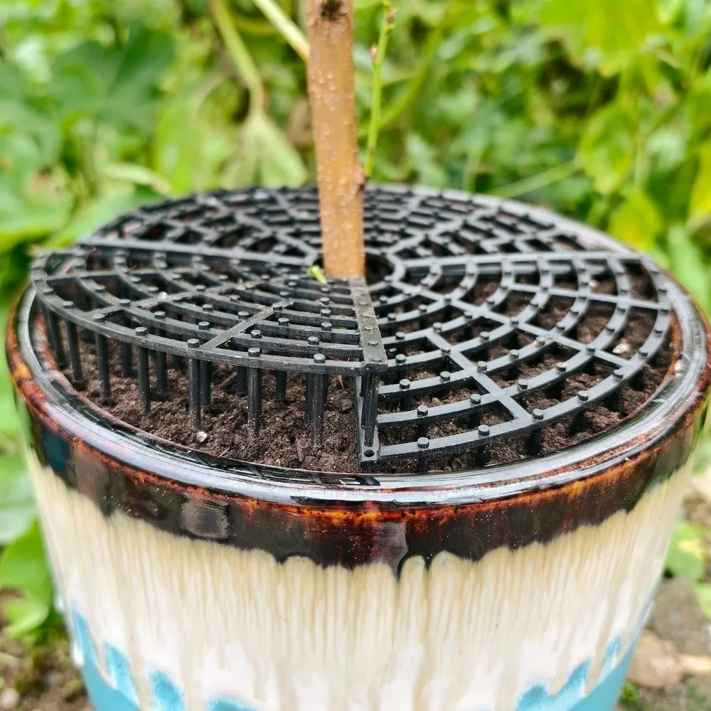 Breathable Mesh Plant Pot Soil Protector Grid Cover Cutting Reversible Use Flowerpot Soil Guard with Included Stakes