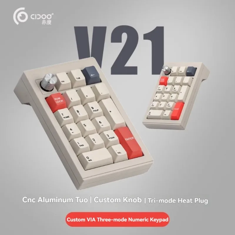 CIDOO V21 لوحة المفاتيح الرقمية اللاسلكية ثلاثي الوضع طوقا الساخن مبادلة RGB مقبض مخصص نك الألومنيوم مكتب الألعاب لوحة المفاتيح الميكانيكية عبر #3