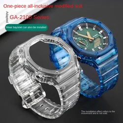 Transparent rubber case+strap For Casio G-SHOCK GA-2100 Fashion modification Blue red jelly replacement border sports watchstrap