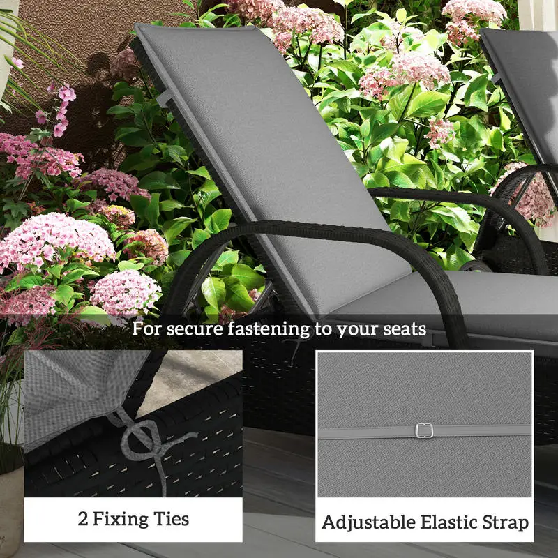 Outsunny Foldable Chaise Lounge Cushion Set of 2, Outdoor Lounge Chair Cushion Set, UPF50+ 200gsm Fabric, 76" x 23", Gray view 6