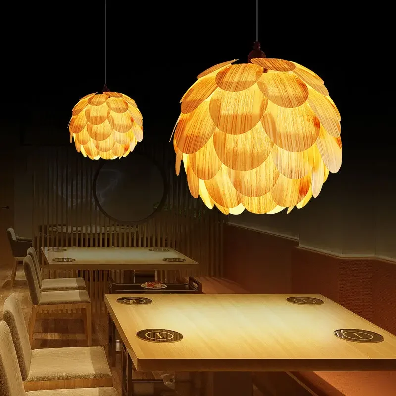 Creative Pine Fruit Chandeliers Nordic Dining Living Room Lighting Restaurant Study Decoration Led Bamboo Wood Art Pendant Lamps