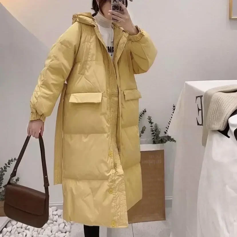 Down Jacket Women's Autumn and Winter Mid Length White Duck Down Fashion Korean Version Thickened Loose Casual Coat