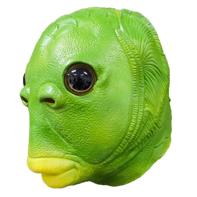 Unisex Halloween Green Fish Head Mask Men Carnival Cosplay Costume Headgear Latex Mask Adult Family Masquerade Party Hat Masks