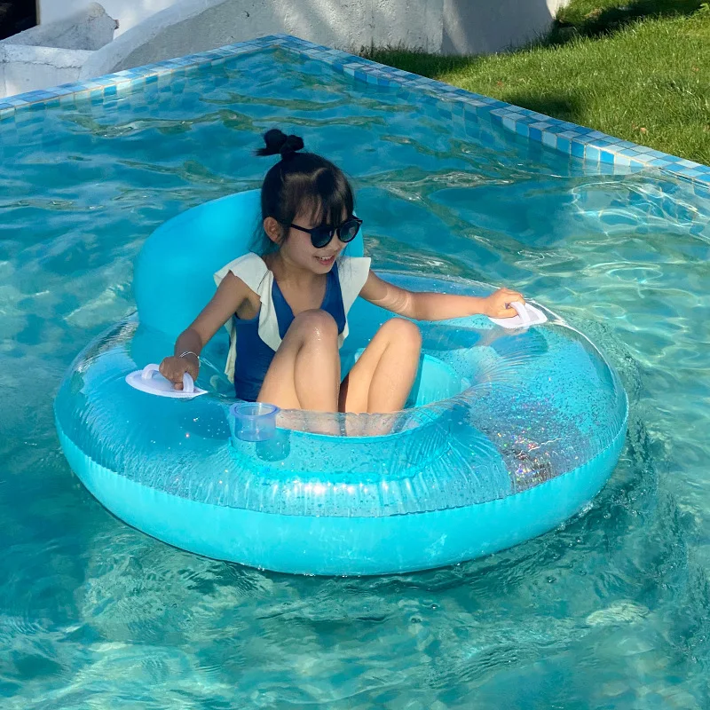 Glitter Inflatable Pool Float เก้าอี้พนักพิงและมือจับ-Sparkling Floating Lounger วงกลม Summer Beach Lake Water Fun Seat