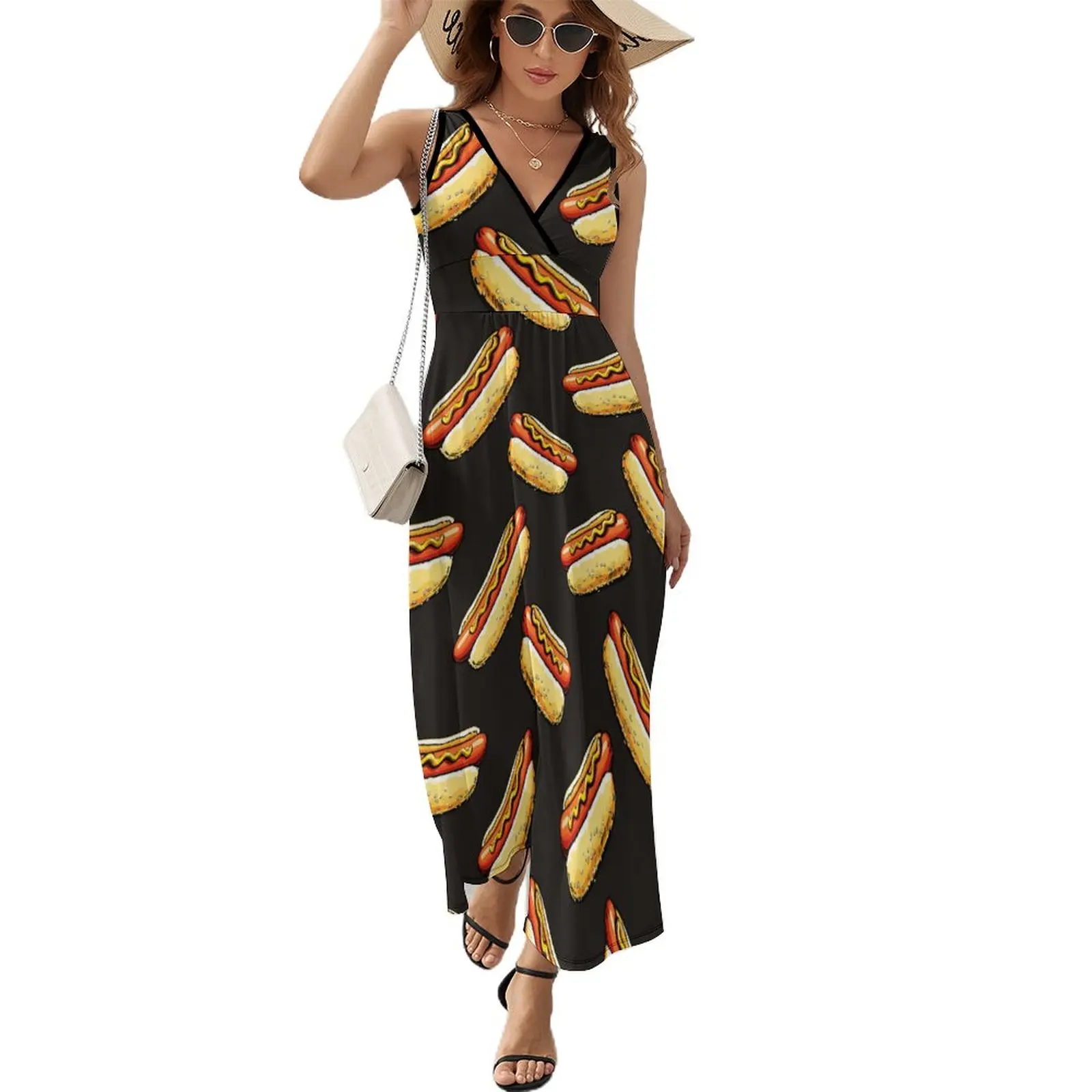 

Fun Food HOT Dogs Black Pattern (11) Dress Summer Casual Boho Beach Long Dresses Female High Waist Printed Kawaii Maxi Dress