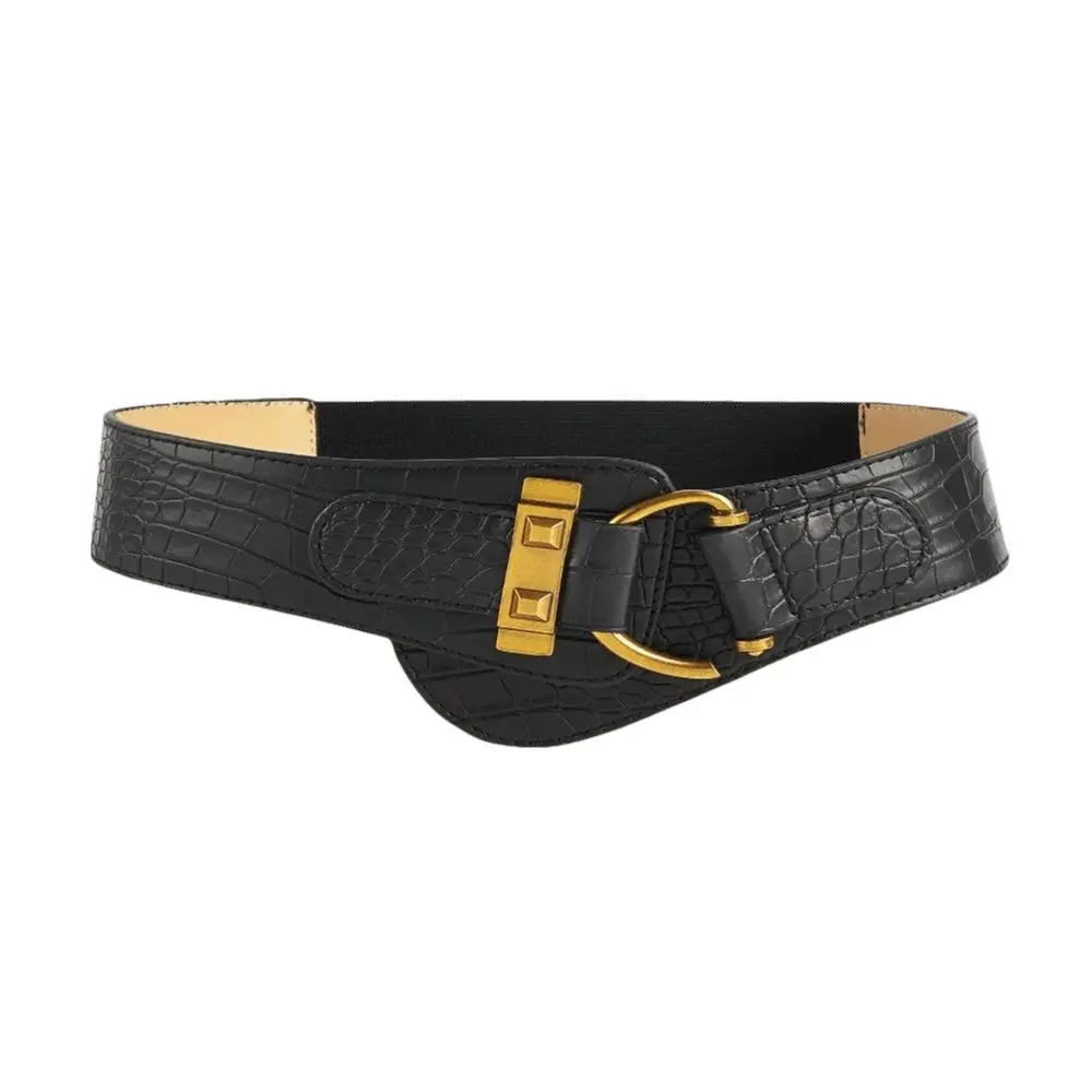 ファッション PU レザーウエストベルト調節可能な合金バックルワイドベルト弾性多用途ウエストバンドドレスコート用