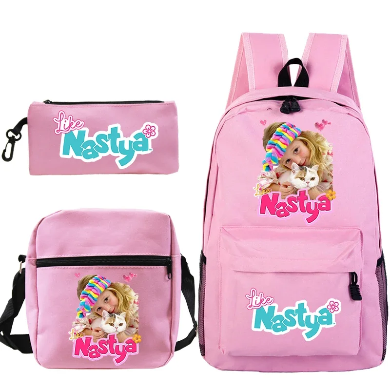 3pcs Set Like Nastya Backpack Shoulder Bag Pencil Case Kawaii Girls School Bags for Sport Portable Kids Backpack gift bag