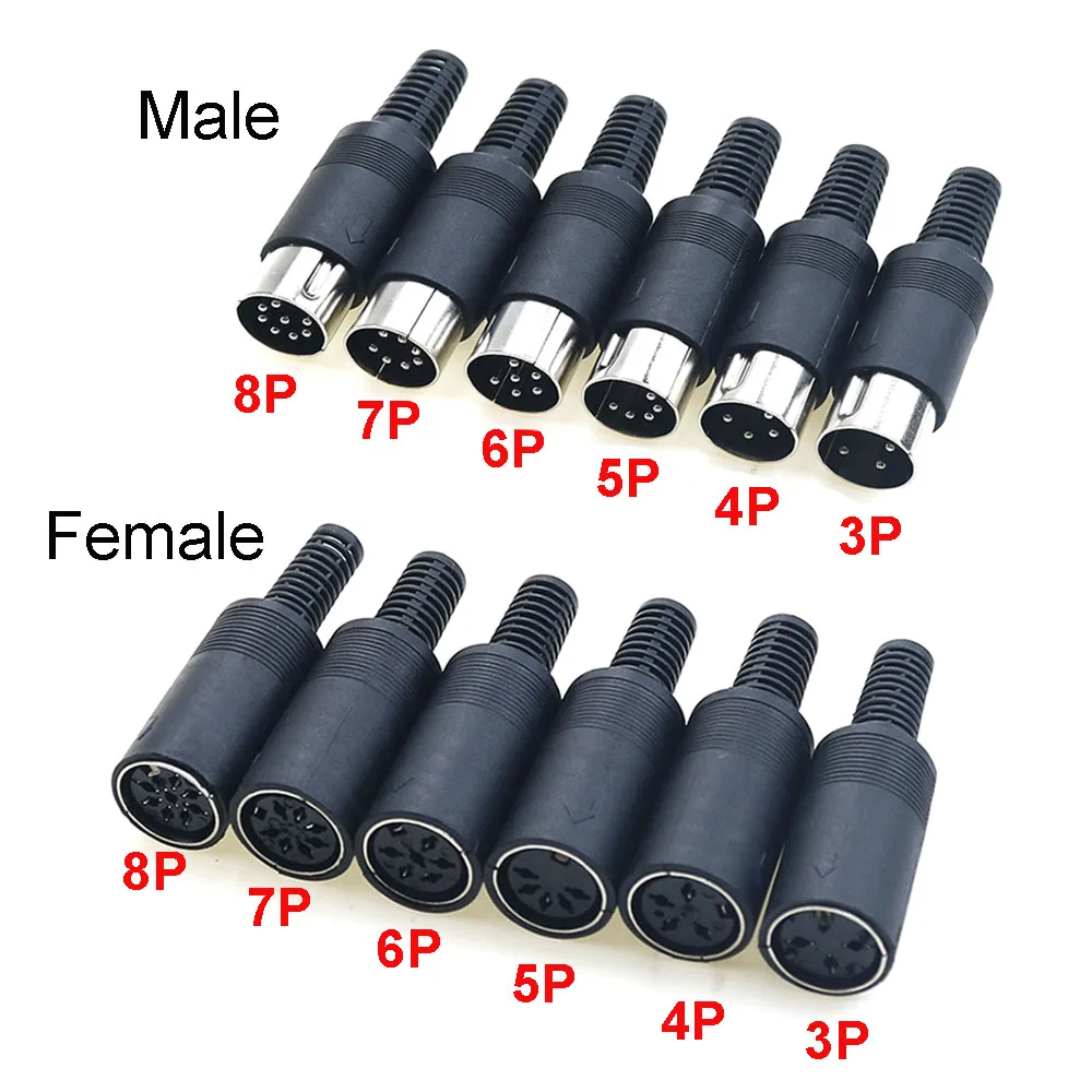 5Pcs large S terminal Male/Female DIN Plug Jack 3/4/5/6/7/8Pin ,with Plastic Handle Keyboard Cable Connector Adapter PS2