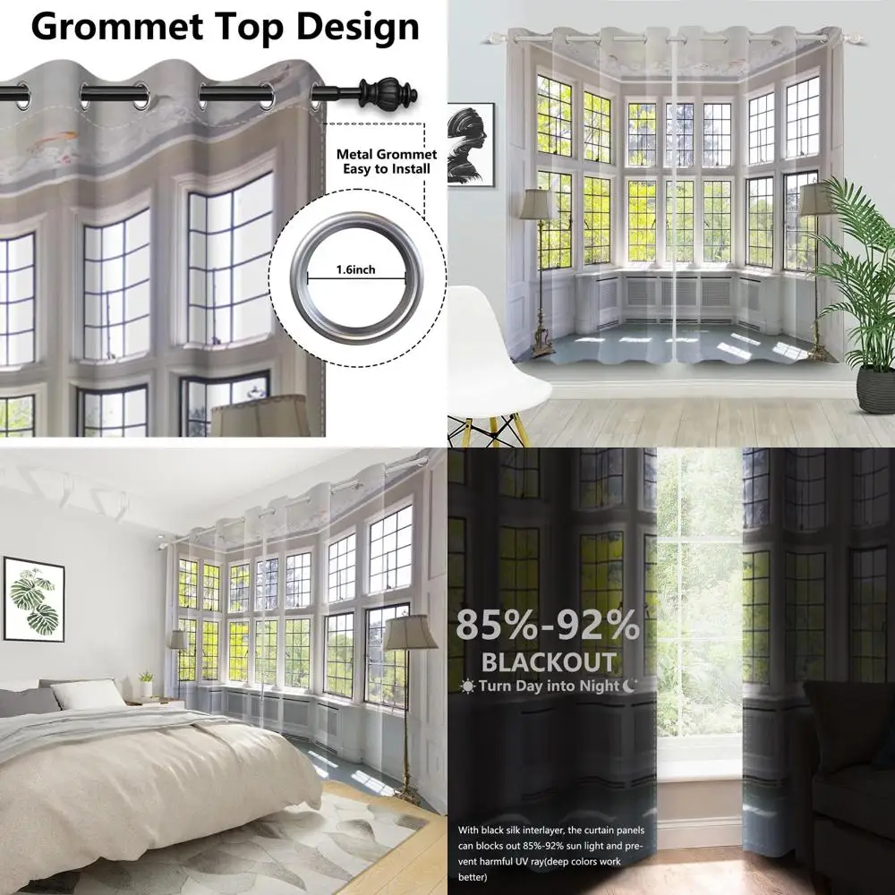 

Nature-Inspired 3D Tree Scenery Curtains, White Modern Room Darkening Panels for Home, 52x96 Inches