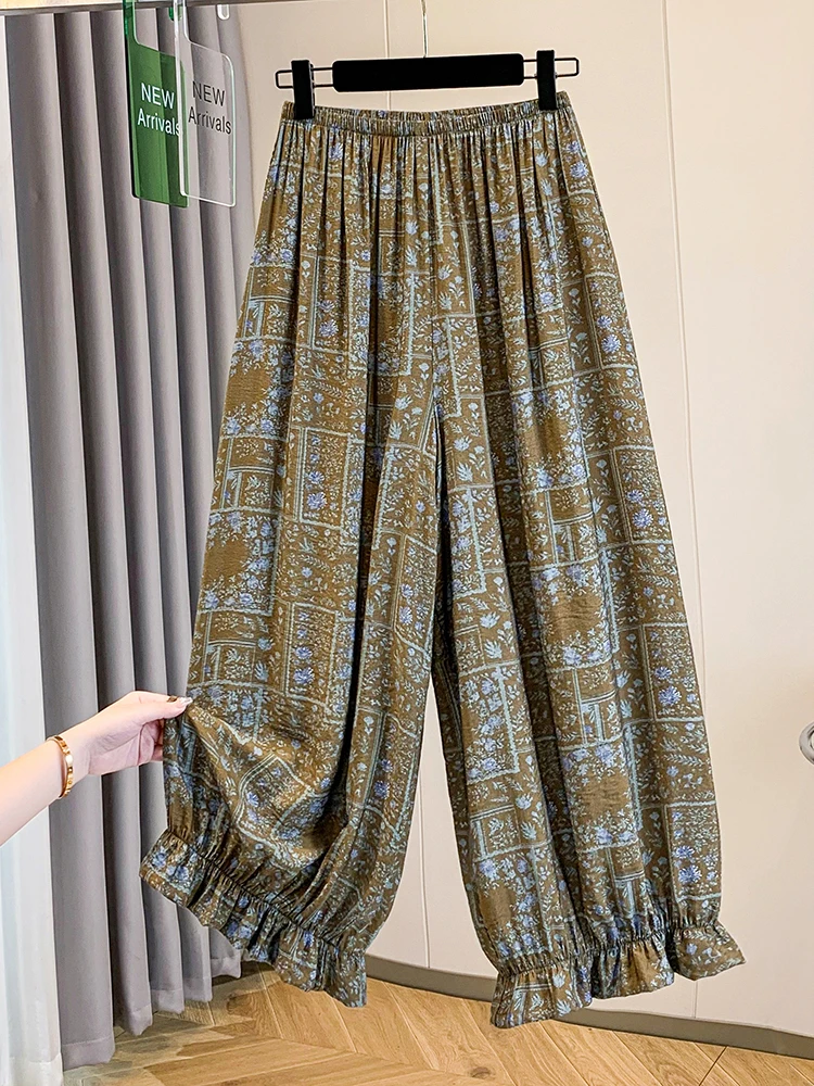 Pantalones de campana con estampado bohemio para mujer, estilo de vacaciones de verano, adelgazantes, versátiles, con diseño de capullo de flor, pantalones largos sueltos, ropa informal