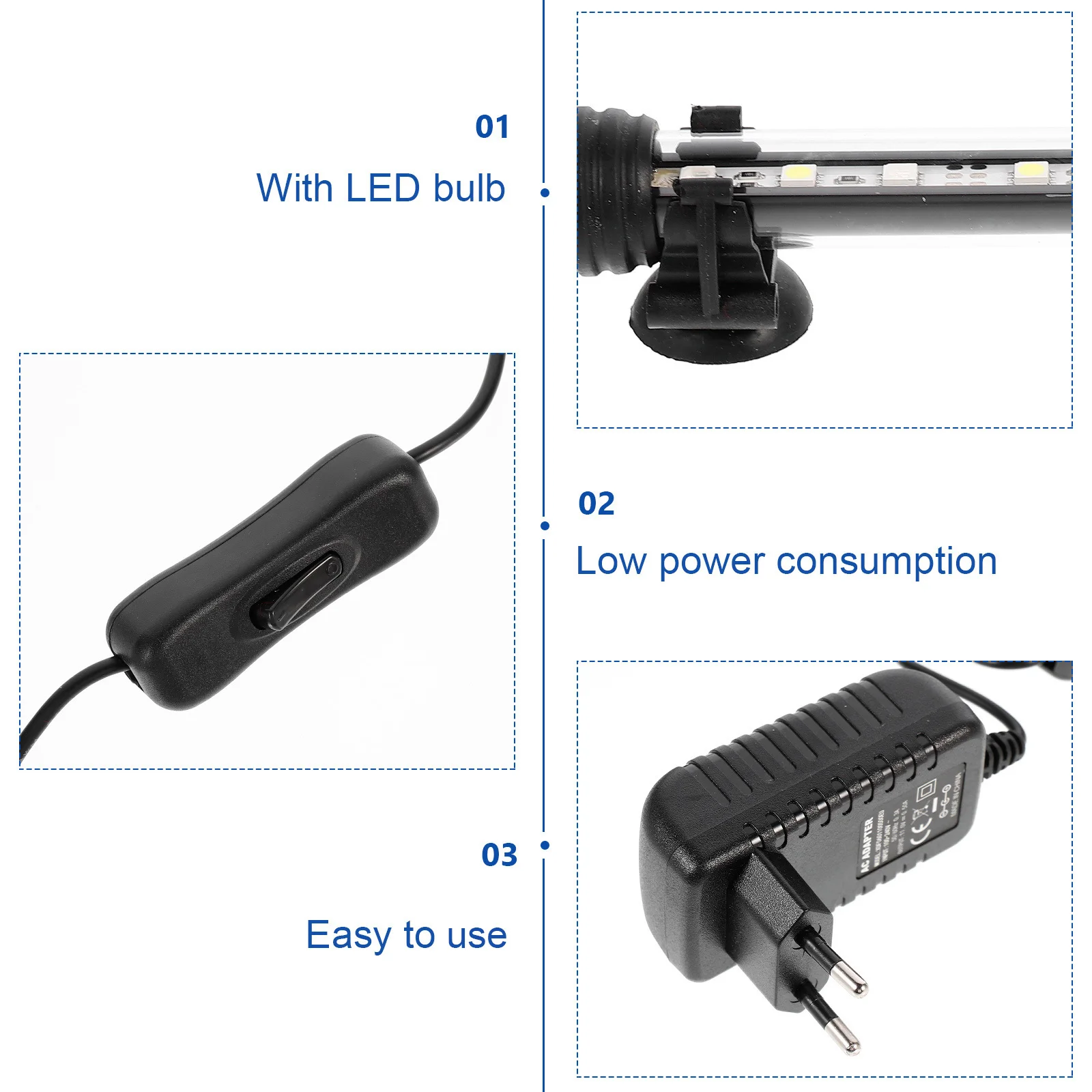 

Aquarium Lamp LED White Blue Lighting Stable Illumination for Fish Tank USB Waterproof Eu Plug Aquarium Lamp Fish Tank Light