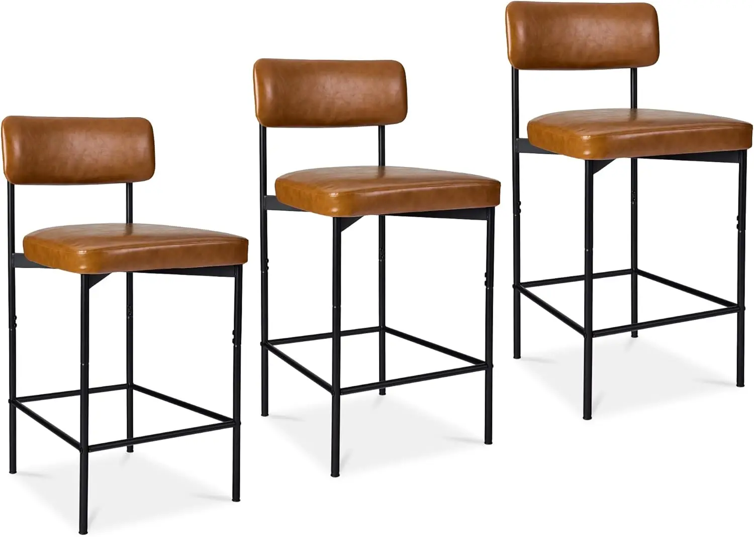 

Set of 3, Armless Counter Height Bar Stools, Modern PU Faux Leather Stools for Kitchen Island, Home, Dining - Camel Brown