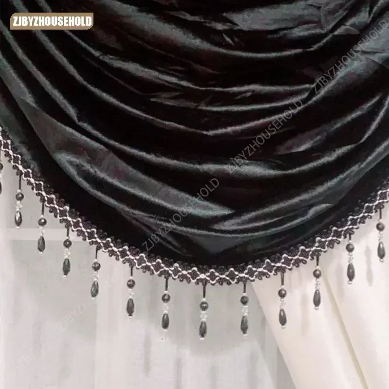 

European Style Black and White Velvet Curtain Embroidery Tulle Window High Shading New Curtains for Living Room Bedroom
