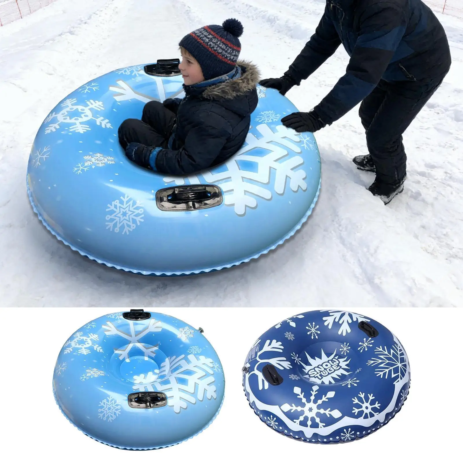 All-Terrain Inflatable Snow Tube, Thickened Sledding Ring for Snow Grass & Sand, Driveway Beach Pool Winter Summer Parties
