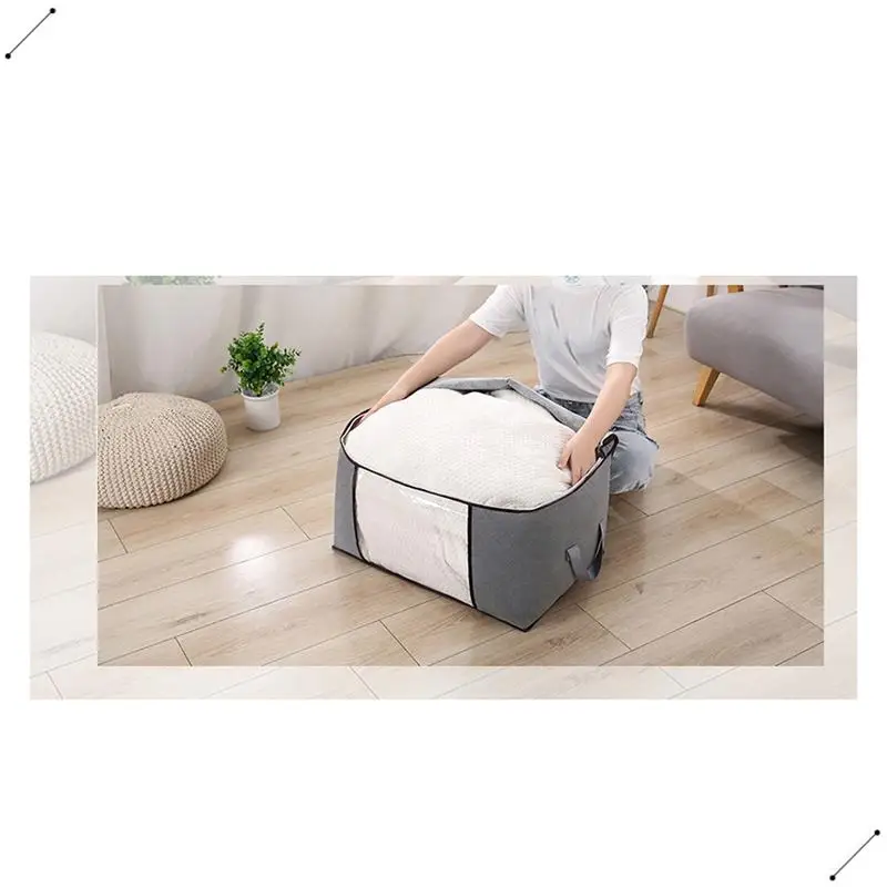 Large Capacity Clothes Storage Bag Comforter,Foldable Organization With Reinforced Handle Zippers For Storage