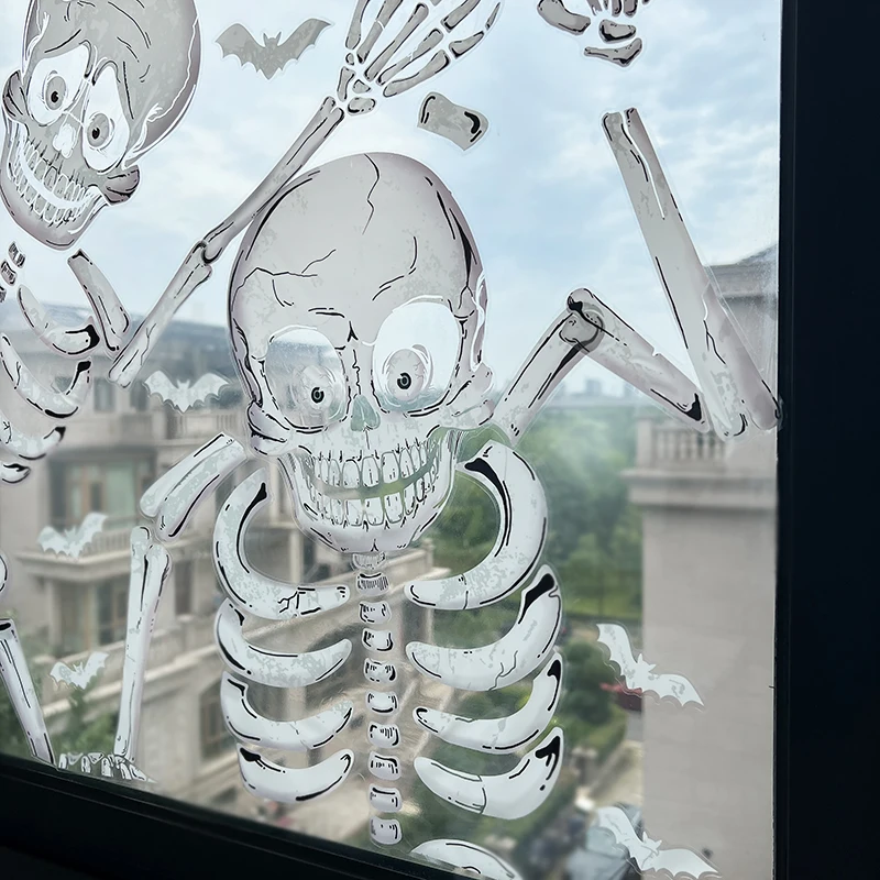 Halloween Skeletons Window Clings DIY Wall Decal Skull Ghost Window Stickers Decoration Spooky Home Glass Wall Party Horror Prop