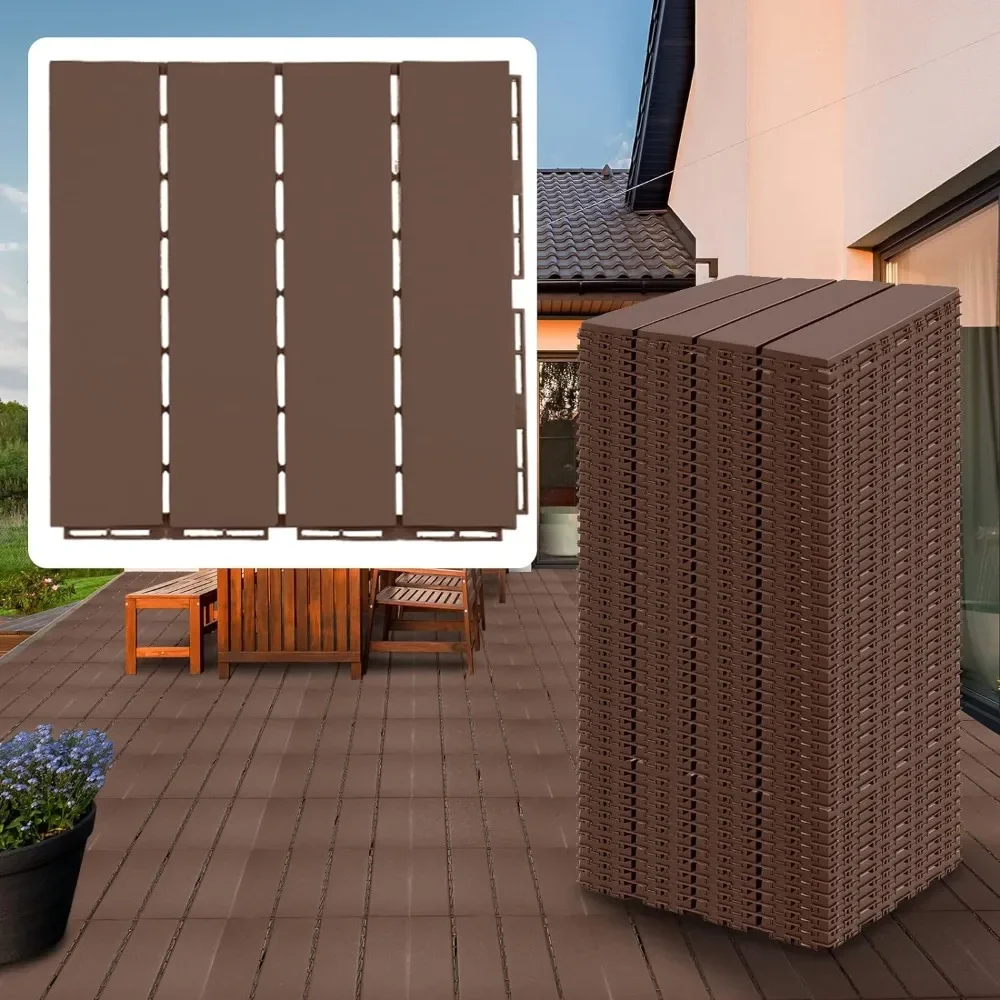 60 Sq. Ft Patio Interlocking Deck Tiles 60 Pieces Plastic Waterproof Outdoor Flooring 12 X 12 X 0.8 Inch (Coffee)Freight Free