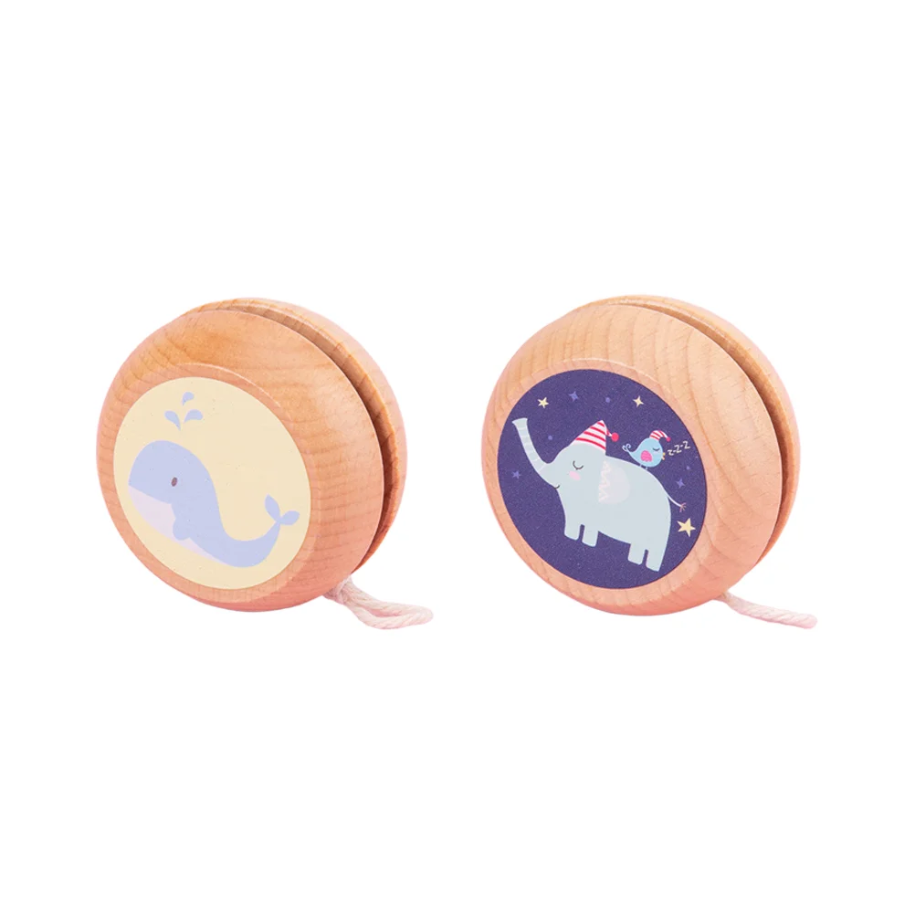 2Pcs Wooden Yo-yo Toys Lovely Cartoon  Whale Elephants Pattern Yoyo Toy Ball Toy for Kids Children yoyo ball