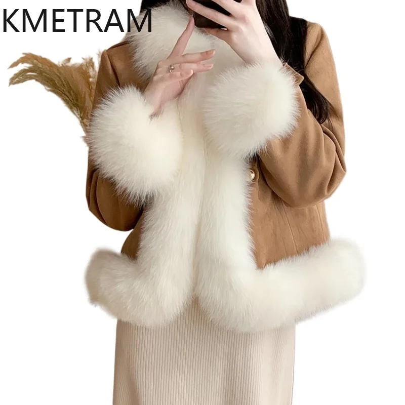 KMETRAM 100% 천연 여우털 칼라 프로모션 가격 여성용 모피 코트 - 쇼트 따뜻한 겨울 코트 코트 스타일 2025 모피
