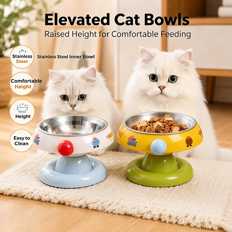 Elevated Stainless Steel Cat Dog Bowl Detachable Anti Tip Neck Support Cute Food Water Bowl for Kitten Cat Puppy Pet Supplies