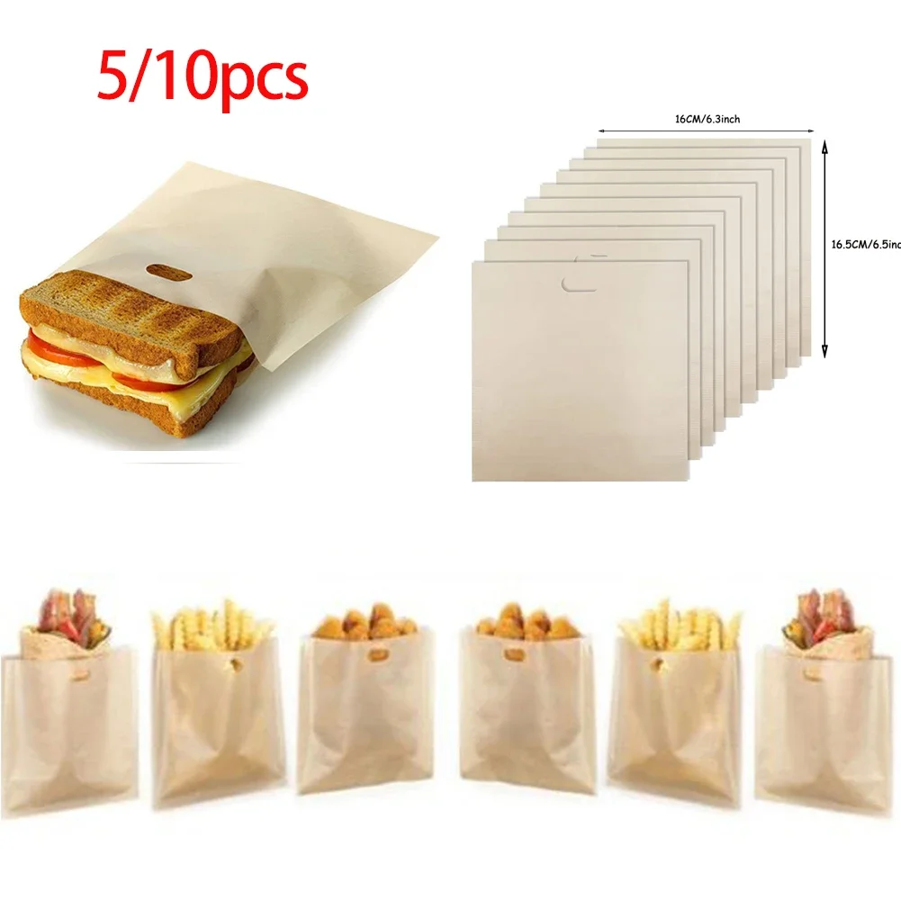 5/10pcs Reusable Toaster Bag Non Stick Bread Bag Sandwich Bags Fiberglass Toast Microwave Heating Pastry Tools