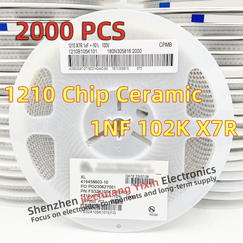 Chip Ceramic Capacitor 1210 1NF 2000V 2KV 102K 10% accuracy X7R material 3225 Capacitance 2000pcs