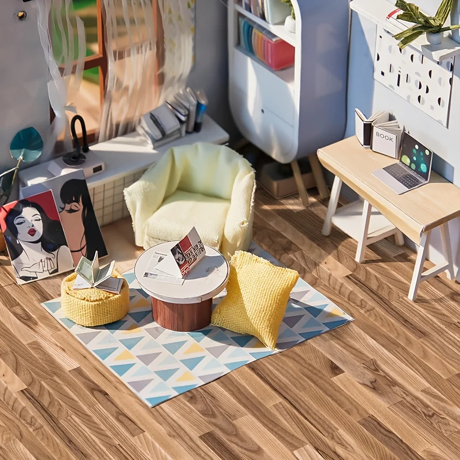 3PCS 21*29CM Mini Wood Floor Stickers Self-Adhesive Paper Dollhouse Wall Decals for Model Railway Diorama Landscape DIY Craft