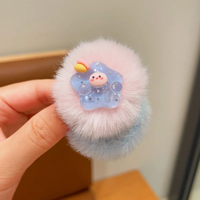 1PCS Colorful Fur Ball Cartoon Animals Girls Kids Lovely Elastic Hair Bands Children Hair Ties Hair Accessories Baby Headwear