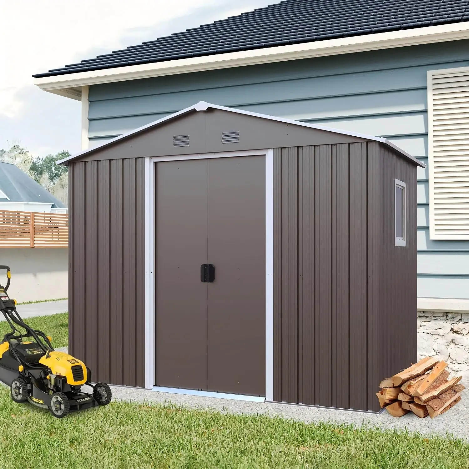 8x4FT Metal Outdoor Storage Shed Waterproof Garden Tool Organizer Backyard Patio Garage Customized