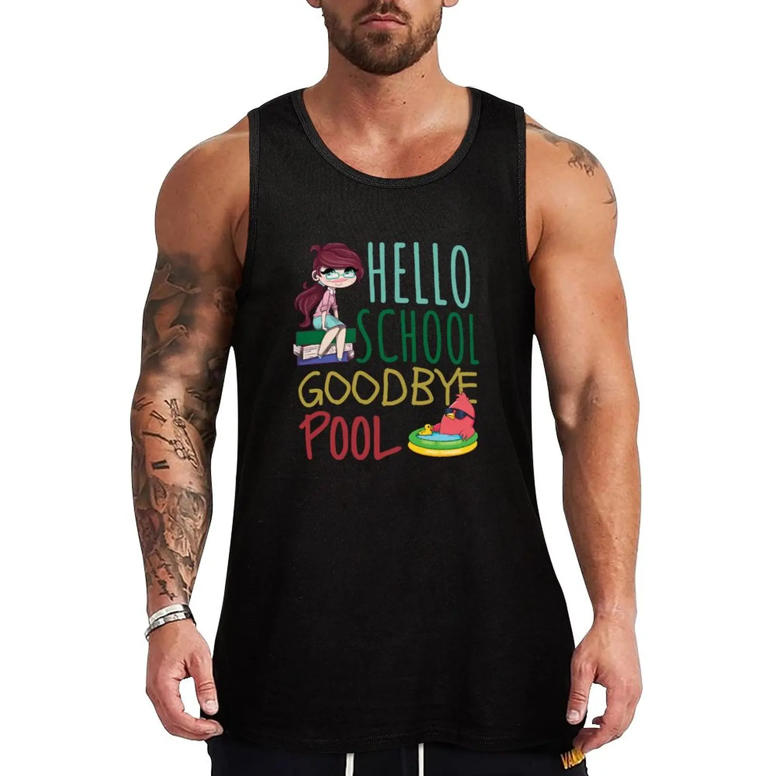 

Hello School Goodbye Pool, Funny Back To School Tank Top T-shirt male Men's vest summer clothes men 2024