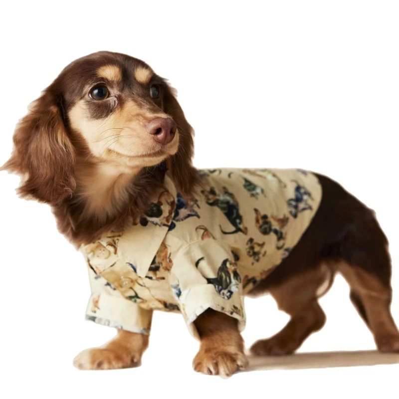 

Cute Dog Clothes Cotton Spring Summer Print Dachshund Schnauzer Teddy Maltese Pet Shirt