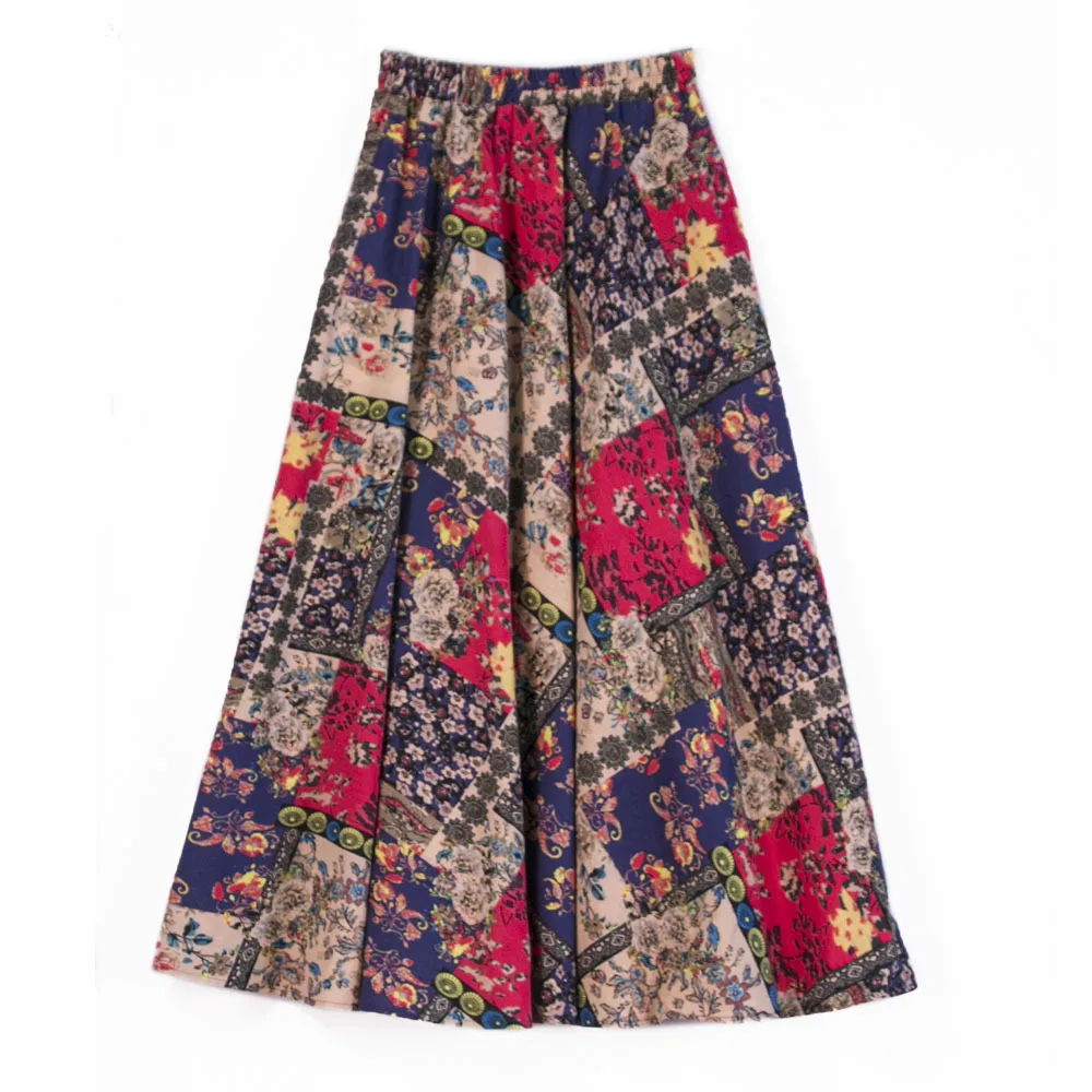 Muslim Women Skirt Print A Line Arab 2024 Summer Saudi Casual Ramadan Dubai Morocco Ladies Vintage Sweet High Waist Long Skirts