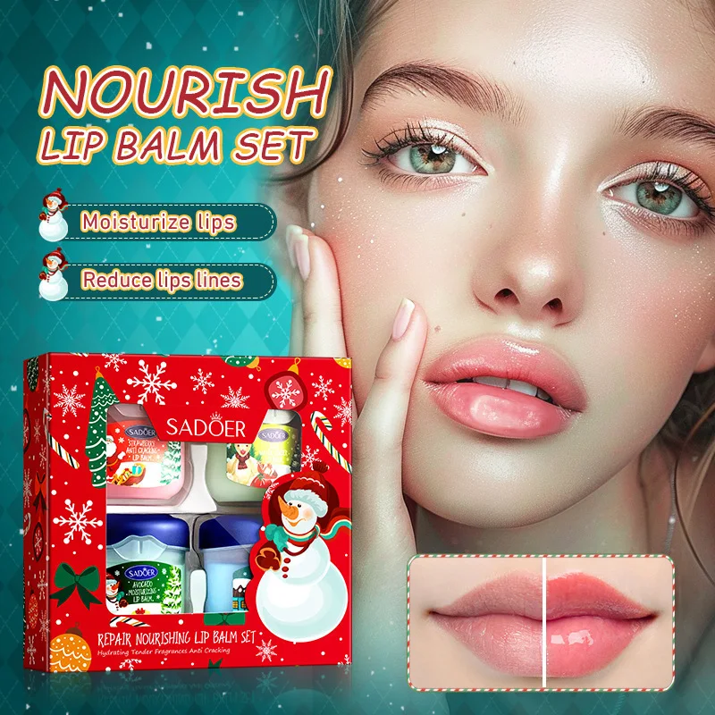 

Christmas Repair Nourishing Lip Balm Kit Moisturizing Anti-drying and cracking Remove dead skin Fade lip lines Care Skin care