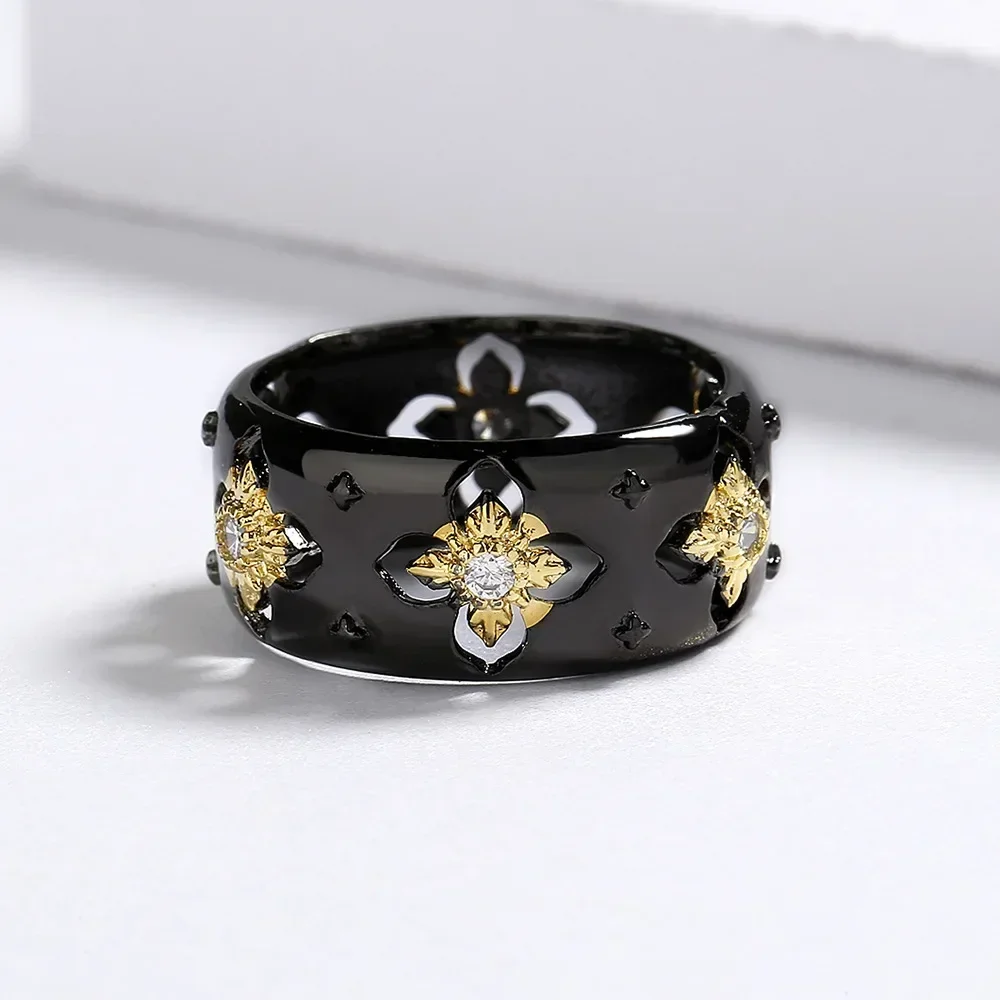 Classic Cross Zircon Shape Ring Black Gold Two-color Jewelry Ring Elegant Party Jewelry Black and Gold Jewelry Rings for Women