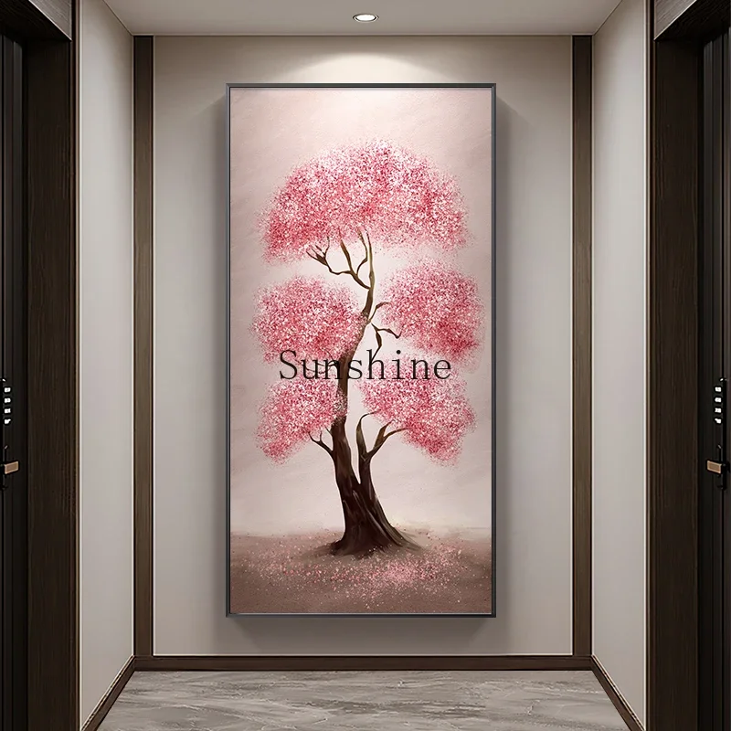 Hand painted hallway hanging painting fortune tree corridor end decorative painting pink