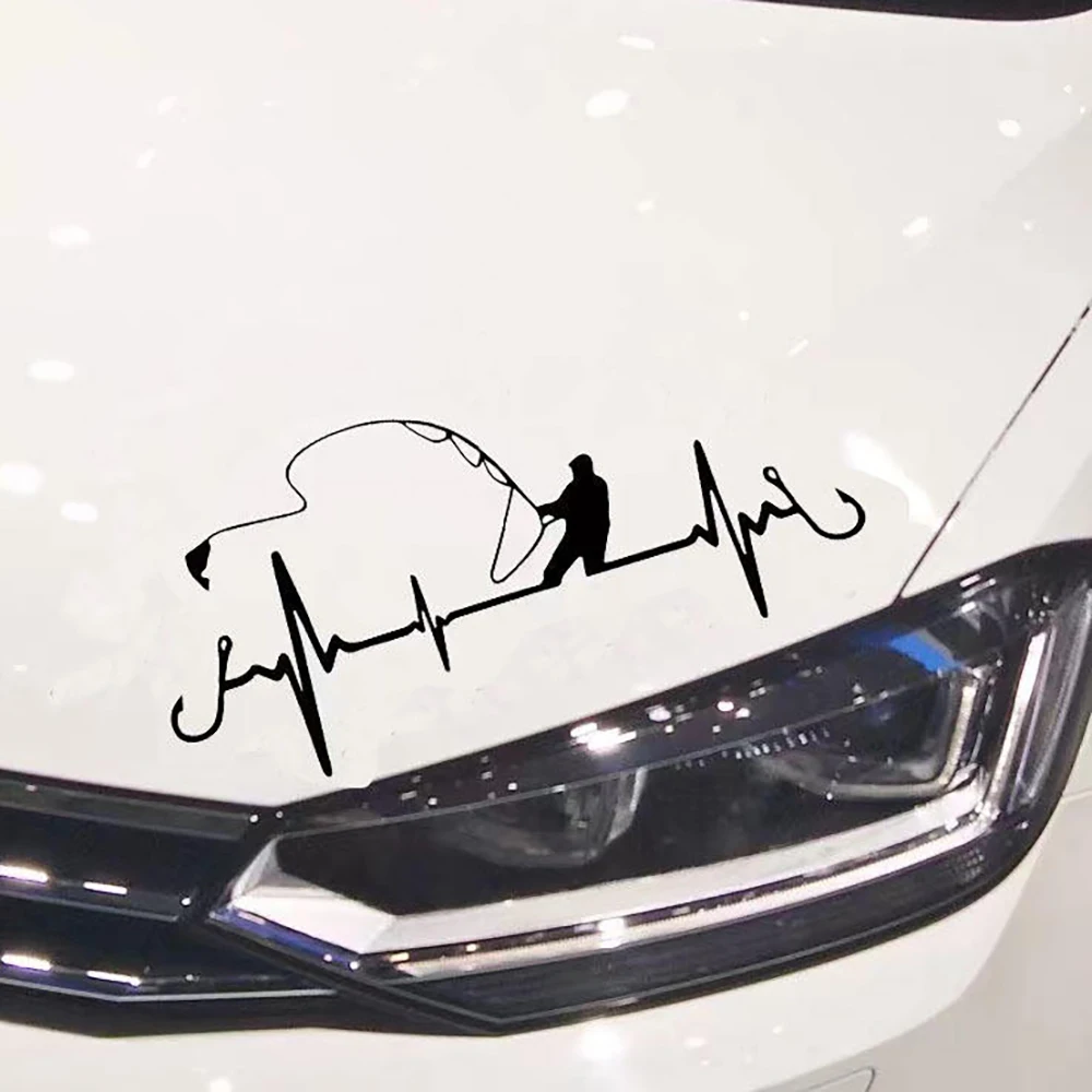 

Fishing Heartbeat Car Decal Sticker, Waterproof Vinyl Decal Car Window Bumper Sticker Trunk Decal Auto Side Body Sticker