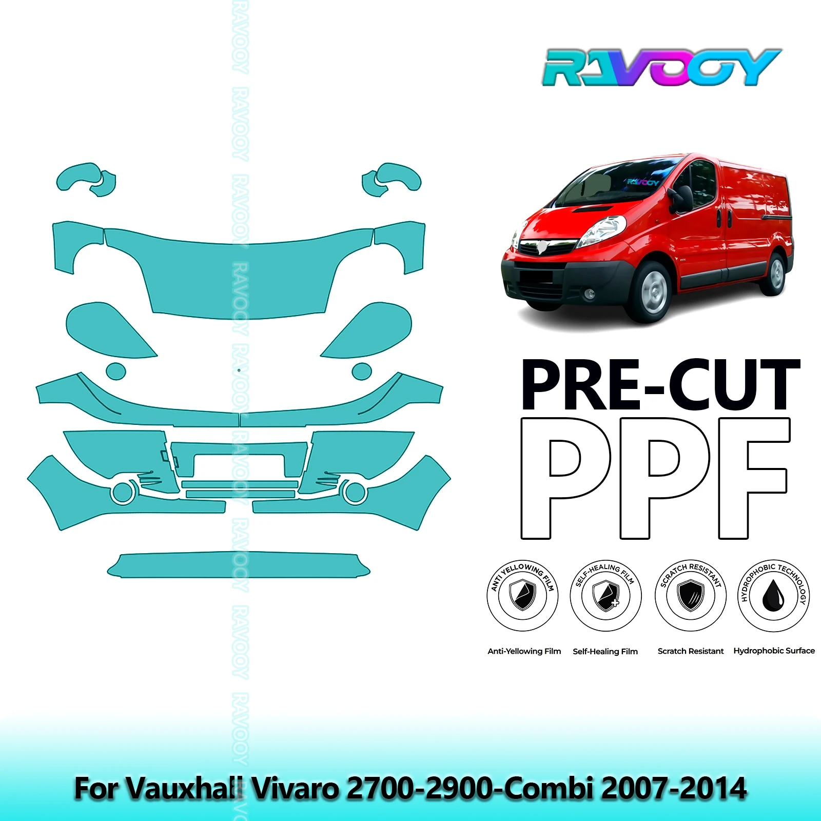 RAVOOY Custom-Fit Precut TPU PPF Front Kit Clear Bra Stone Guard EU UK For Vauxhall Vivaro 2700-2900-Combi 2007-2014