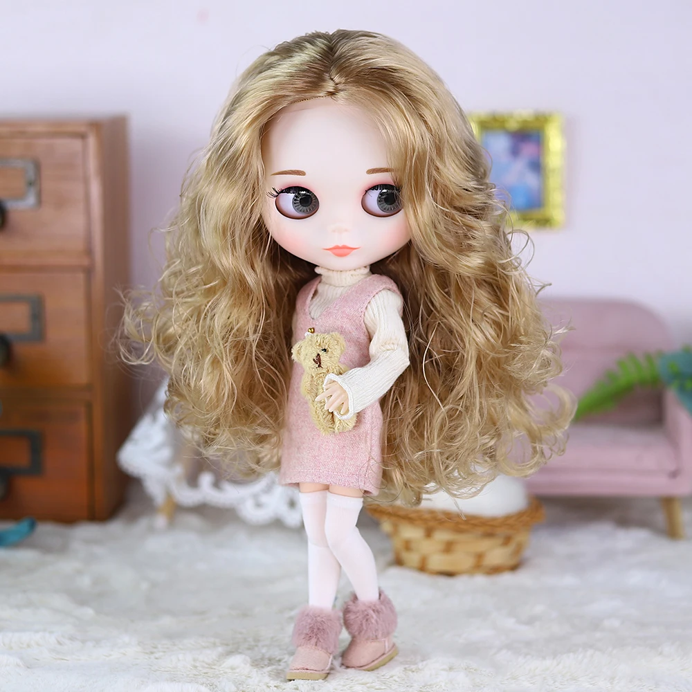 ICY DBS 30cm Blyth Doll Blond Long Curly Hair Fair Skin Matte Face Princess Sweater Dress Anime Girl Festival Gift Birthday Gift