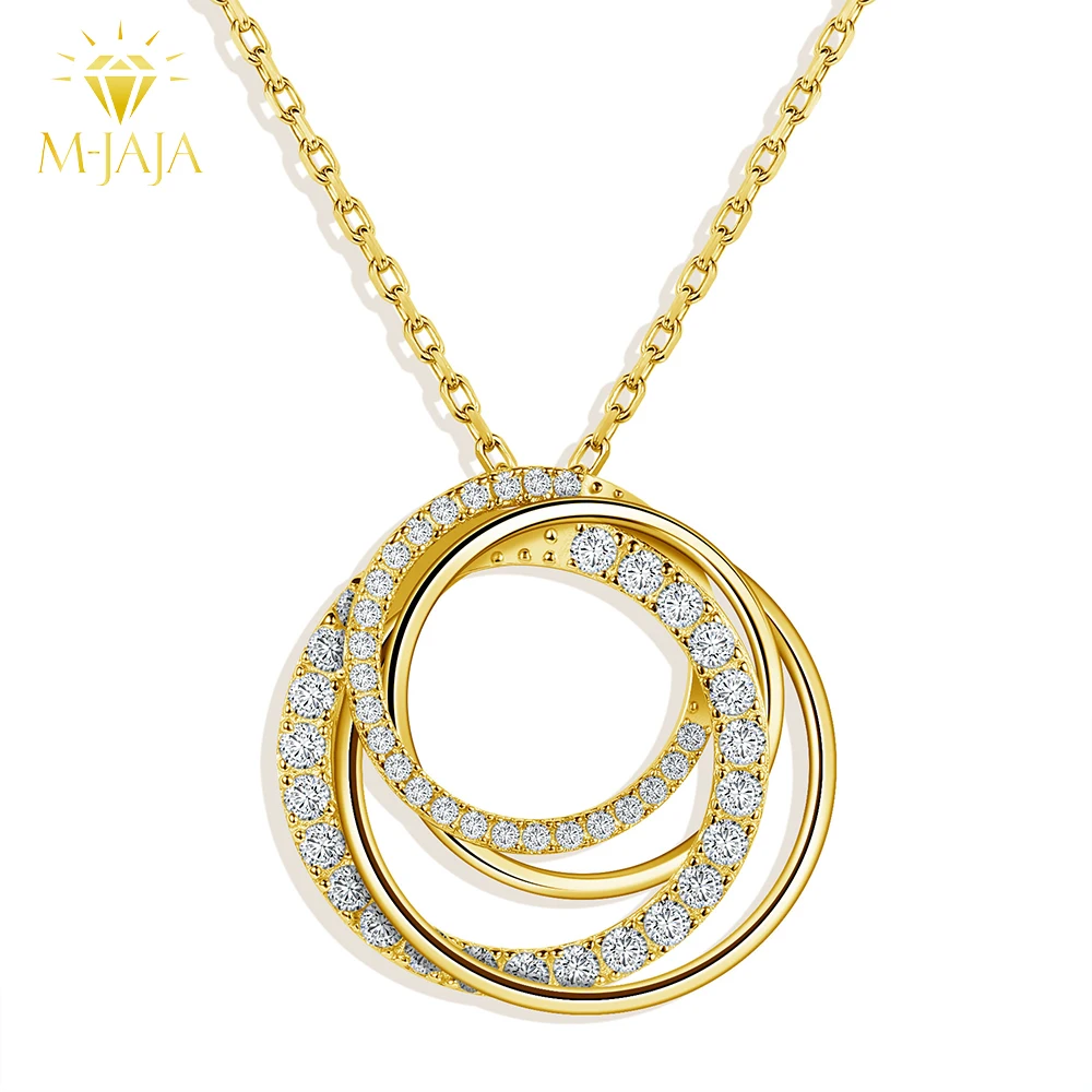 

M-JAJA Moissanite Four Circle Pendant Necklace for Women Gold Plated S925 Sterling Silver Multi Hoop Pendant Chain Fine Jewelry