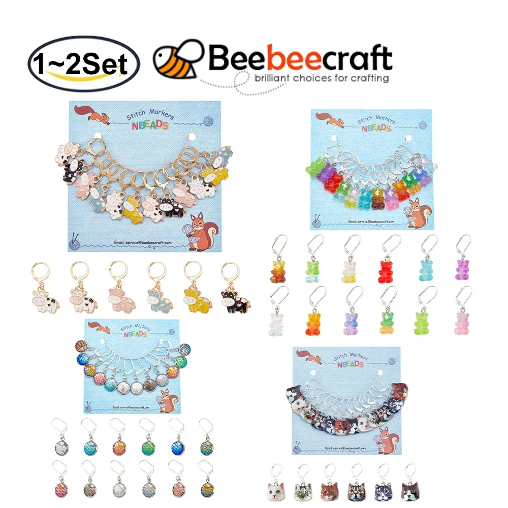 

12Pc 6Color Alloy Enamel Cow Charm Locking Stitch Markers with Stainless Steel Leverback Earring Findings&Jump Rings Mixed Color