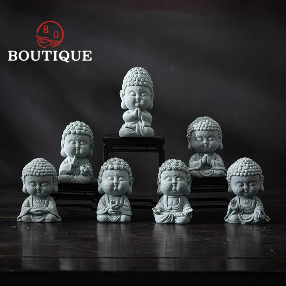 Boutique Blue Sandste Tea Pet Small Tathagata Tea Play Figurine Thread Fragrance Insert Can Nourish Sculpture Desktop Ornaments