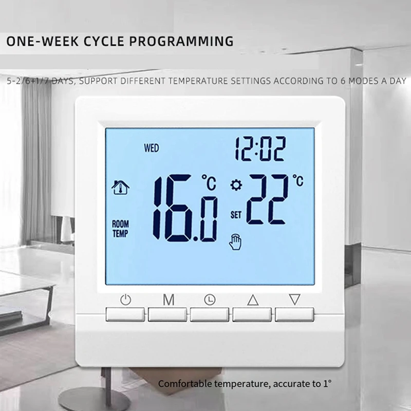 Programmable Digital Thermostat 3A Weekly Room Temperature Controller For Efficient Home Heating White Backlight