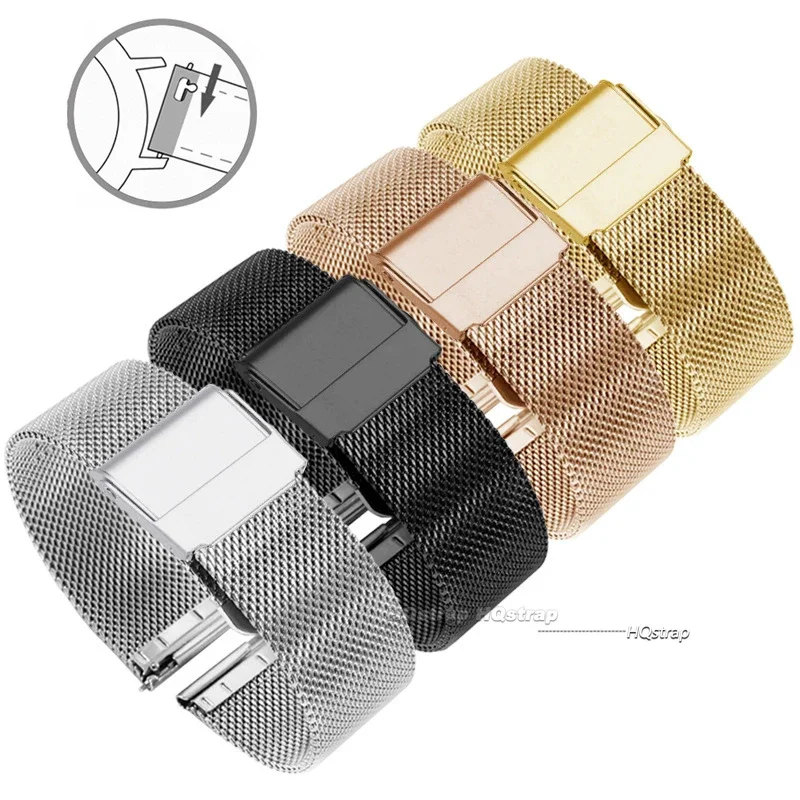 Mailänder Armband Universal Edelstahl Metall Uhren armband 12mm 14mm 16mm 18mm 20mm 22mm 24mm Armband schwarz Roségold Armband – Detail 5